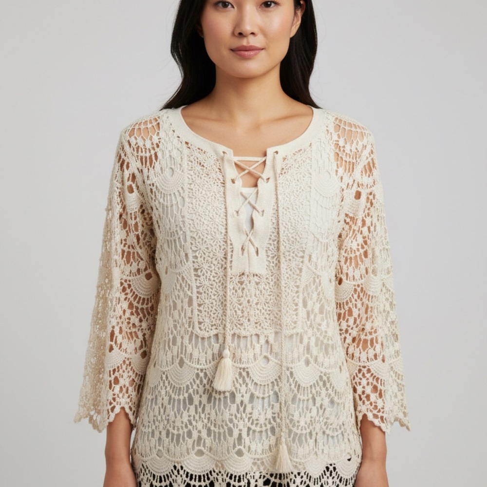 Christopher & Banks Cream Crochet Lace Blouse